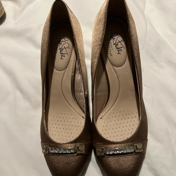 Life Stride Shoes - Life Stride Bronze Metallic Jeweled Toe Pumps